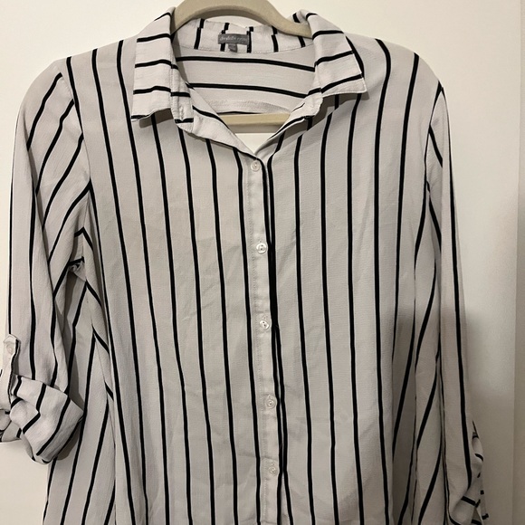 Black & White Striped High Low Top Button Down Collared Top with Back Cut Out - Picture 2 of 11